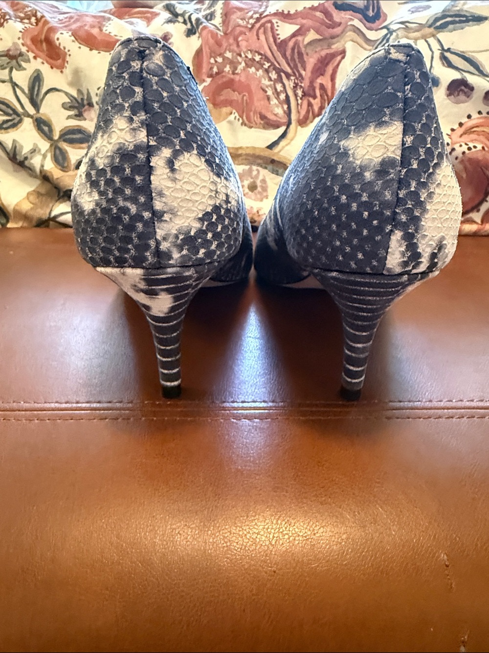 Cole Haan Blue-Gray Snake-Print Pointed Toe Pumps - Picture 2 of 6